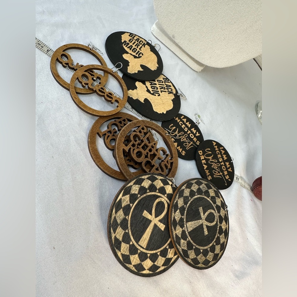 Large set of wooden ethnic vibe earrings BLM
